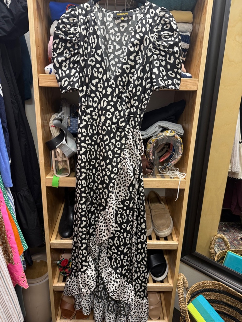 Sugarlips Black and White Leopard Wrap Maxi Dress